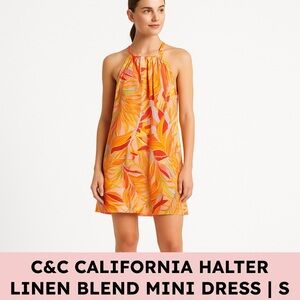 C&C California Linen Blend Tropical Halter Trapeze Sundress NWT Small